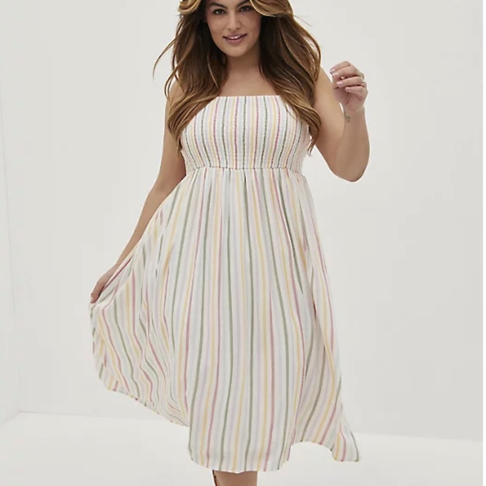 Torrid Challis Multi Stripe Ruffle Strap Midi Dress